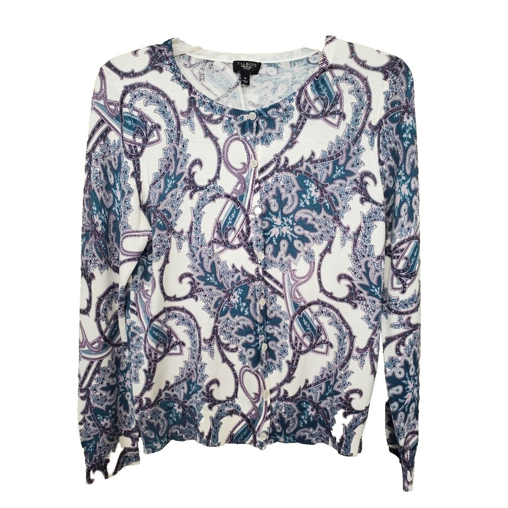 TALBOTS Petites Paisley Queen Elegance Silk/Cotton Button-Up Sweater Size MP
